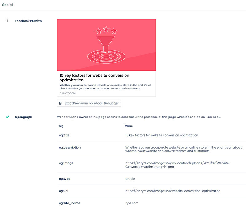 Ryte-Single-Page-Analysis_Open-Graph-Tags twitter cards Twitter open graph tags open graph optimization Open graph Facebook CTR click-through rate  