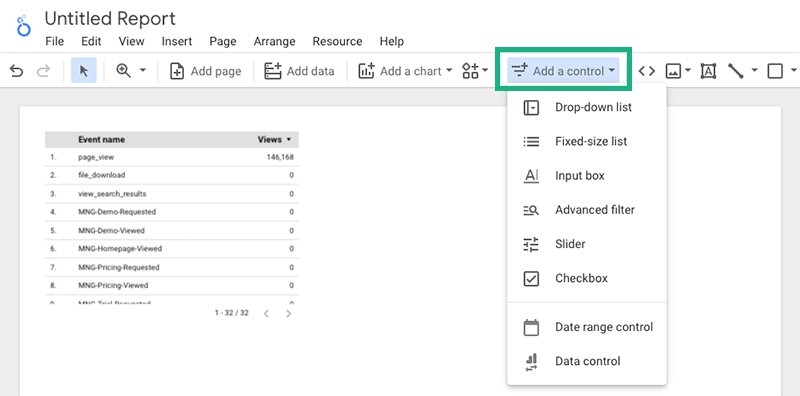 Google-looker-studio-add-a-controll  