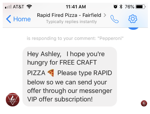 Messenger-marketing-example-Rapid-Pizza WhatsApp marketing WhatsApp Octane AI Morph AI MobileMonkey Messenger marketing ManyChat Facebook Messenger Facebook Chatfuel Chatbot  